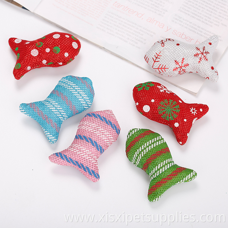 christmas color Fish Shape Interactive Cat Toys Pack with Catnip